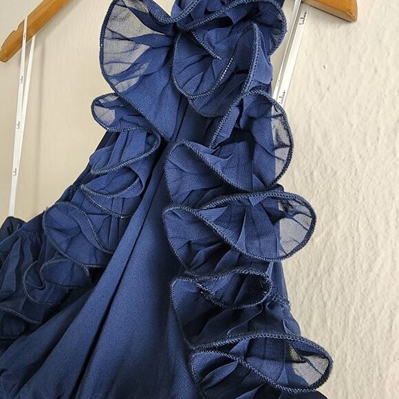 NEW Lulus Splendid Charisma Navy Ruffled Pleated One Shoulder Midi Dress - Picture 10 of 16